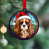 Cavalier King Charles Spaniel in Santa Hat Suncatcher Decoration